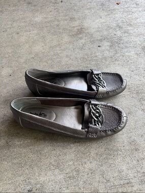 Coach and Four Metallic Pewter Chain-Trim Driving Loafers